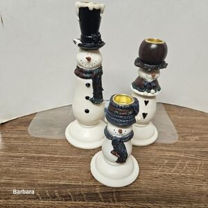 3-Piece Ceramic Snowmen Holiday Candleholders